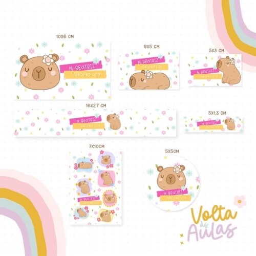 Leve + 13 Arquivo de Corte - Etiqueta Escolar (capivara) D