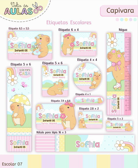 Leve + 13 Arquivo de Corte - Etiqueta Escolar (capivara) G