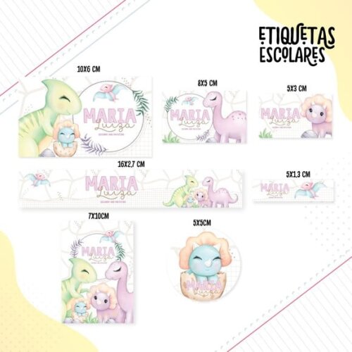 Leve + 13 Arquivo de Corte - Etiqueta Escolar (dino Girl) a