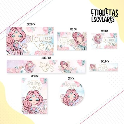 Leve + 13 Arquivo de Corte - Etiqueta Escolar (fadas) l