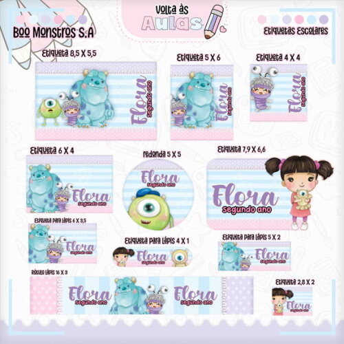 Leve + 13 Arquivo de Corte - Etiqueta Escolar (monstro Sa) B