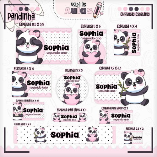 Leve + 13 Arquivo de Corte - Etiqueta Escolar (panda) H