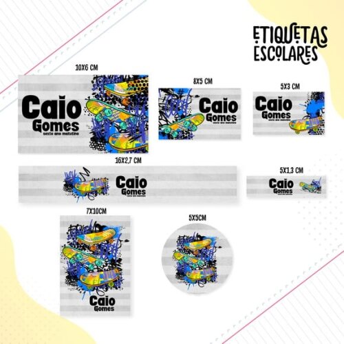 Leve + 13 Arquivo de Corte - Etiqueta Escolar (skate) F