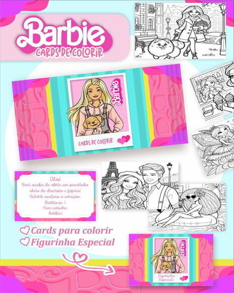 Leve + 13 Arquivo Digital - Cards para Colorir (barbie) 1