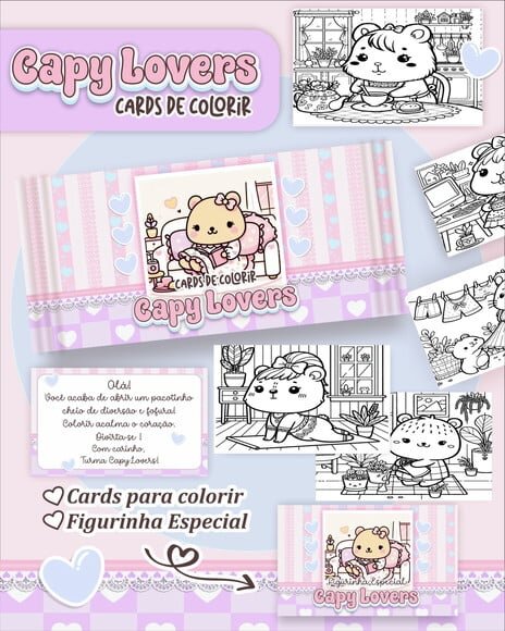 Leve + 13 Arquivo Digital - Cards para Colorir (capivara) 1