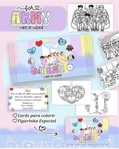 Leve + 13 Arquivo Digital - Cards para Colorir (bts) 1