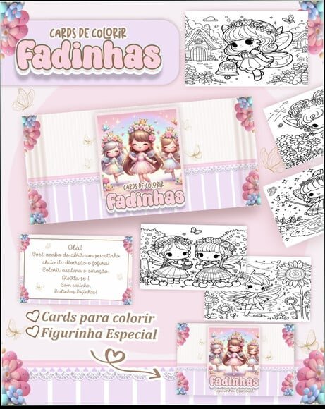 Leve + 13 Arquivo Digital - Cards para Colorir (fadinhas) 1