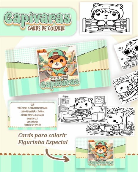 Leve + 13 Arquivo Digital - Cards para Colorir (capivara) 2