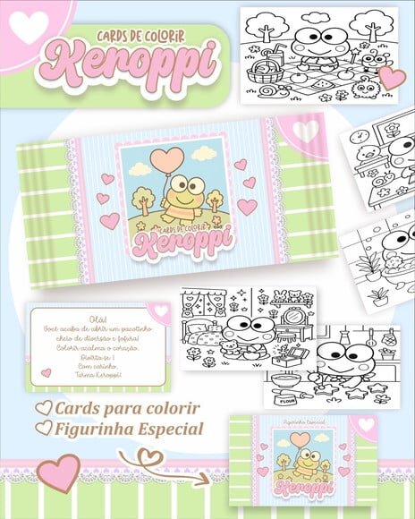 Leve + 13 Arquivo Digital - Cards para Colorir (keroppi) 1