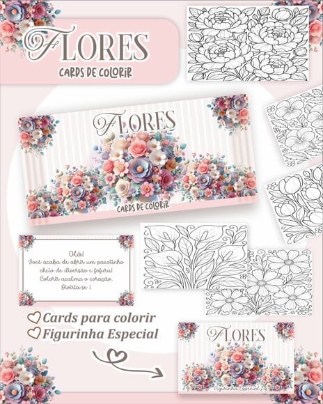 Leve + 13 Arquivo Digital - Cards para Colorir (flores) 1