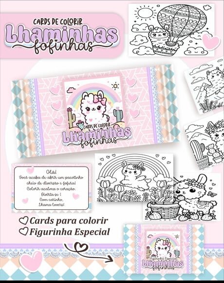 Leve + 13 Arquivo Digital - Cards para Colorir (lhamas) 1