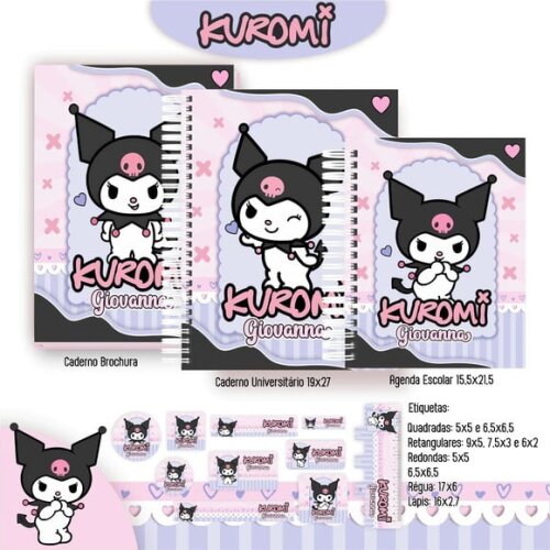 Leve + 13 Arquivo Digital - Etiqueta Escolar (kuromi) a
