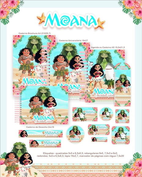 Leve + 13 Arquivo Digital - Etiqueta Escolar (moana) J