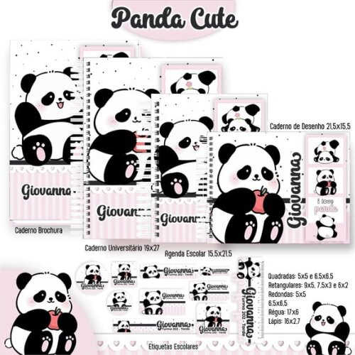 Leve + 13 Arquivo Digital - Etiqueta Escolar (panda) e