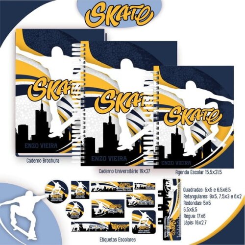 Leve + 13 Arquivo Digital - Etiqueta Escolar (skate) D