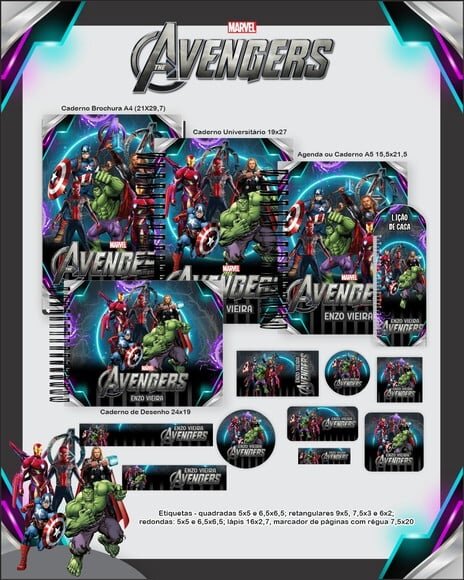 Leve + 13 Arquivo Digital - Etiqueta Escolar (vingadores) J