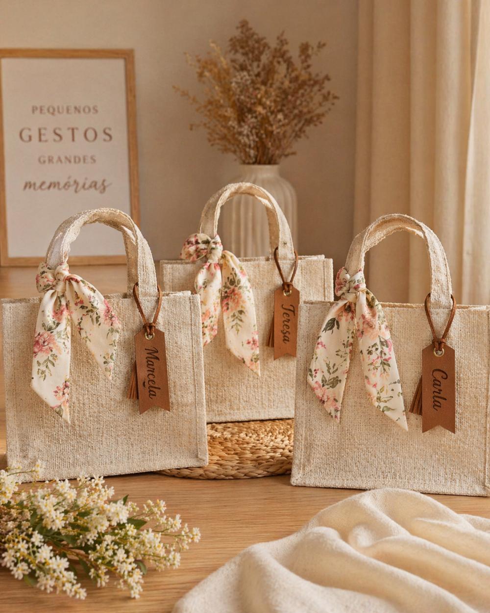Bolsa Palha com Chaveiro Personalizado Madrinhas de Casamento