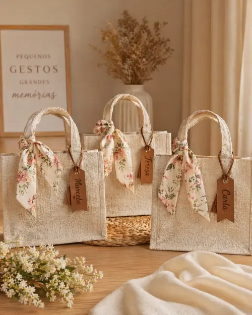 Bolsa Palha com Chaveiro Personalizado Madrinhas de Casamento