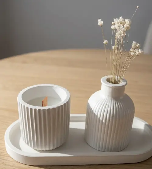 Elegante conjunto Vaso para flores, vela aromática e bandeja oval para decoração e presente
