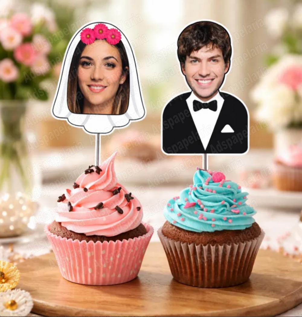 Topper Casal Noivos com FOTO noiva e noivo, despedida de solteira