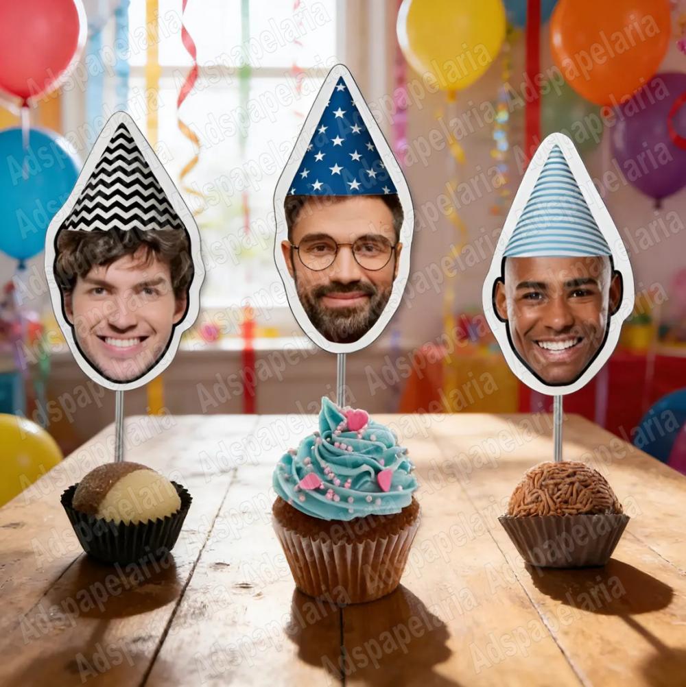 30 Toppers Docinho com Rostinho - Festa Criança e Adulto - até