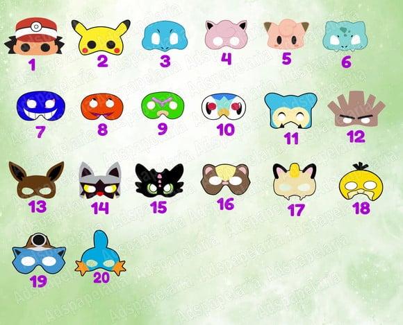 Mascaras de Papel Pokemon