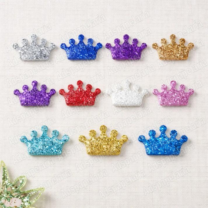 30 Apliques coroa Eva com glitter cores
