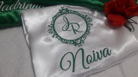 01 un Robe roupão hobbe cetim verde noiva brasão madrinha