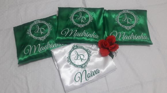 01 un Robe roupão hobbe cetim verde noiva brasão madrinha