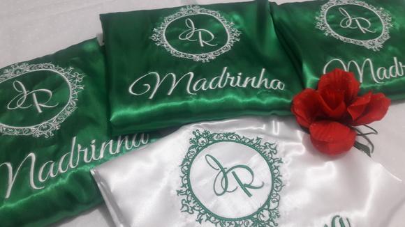 01 un Robe roupão hobbe cetim verde noiva brasão madrinha
