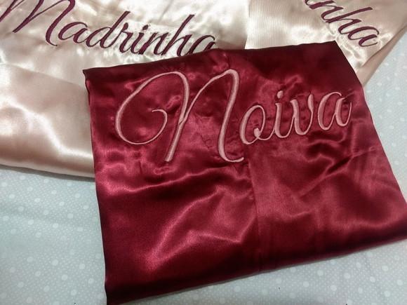 04 Robe Roupão Hobbe Hobby Cetim Noiva Madrinha Rosê Marsala