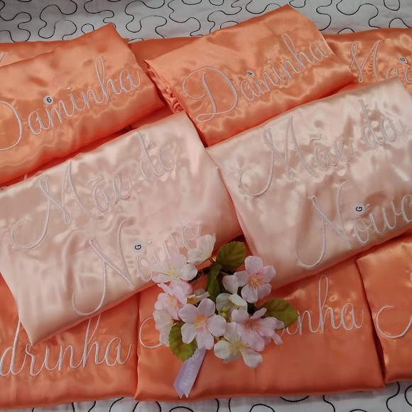 1 robe laranja hobby bordado salmão branco noiva madrinha