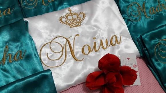 1 Robes Cetim Bordado Noiva Mãe Debutante Coroa