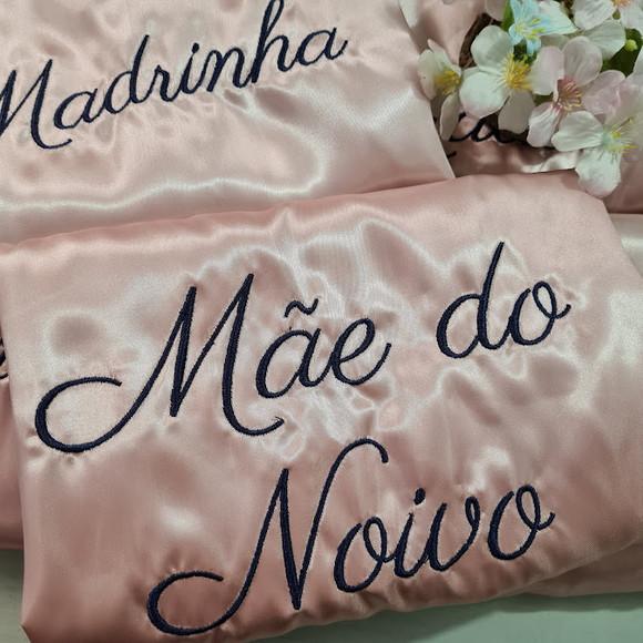 Kit 11 Robe Cetim Bordado Noiva Madrinha Rosê Gold Nude