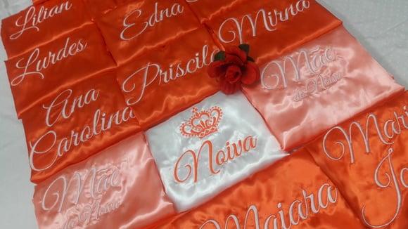 Kit 15 Robe Cetim Bordado Noiva Laranja Madrinha Salmão