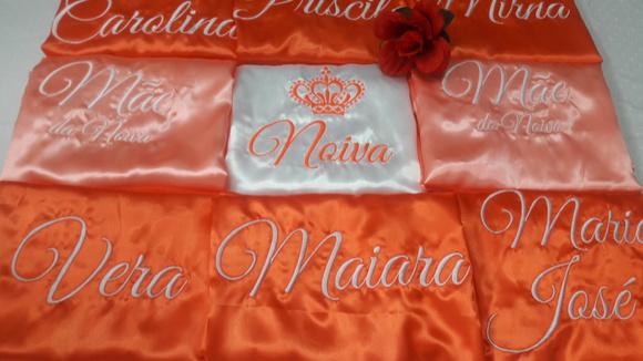 Kit 15 Robe Cetim Bordado Noiva Laranja Madrinha Salmão