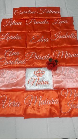 Kit 15 Robe Cetim Bordado Noiva Laranja Madrinha Salmão
