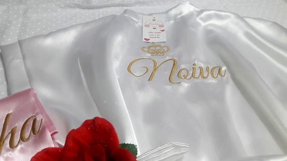 Kit 3 Robes Cetim Bordado Noiva Mãe Debutante