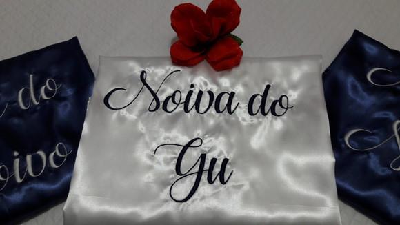 kit 3 Robes cetim bordado irmã mãe debutante marinho