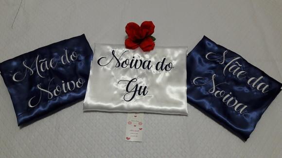 kit 3 Robes cetim bordado irmã mãe debutante marinho