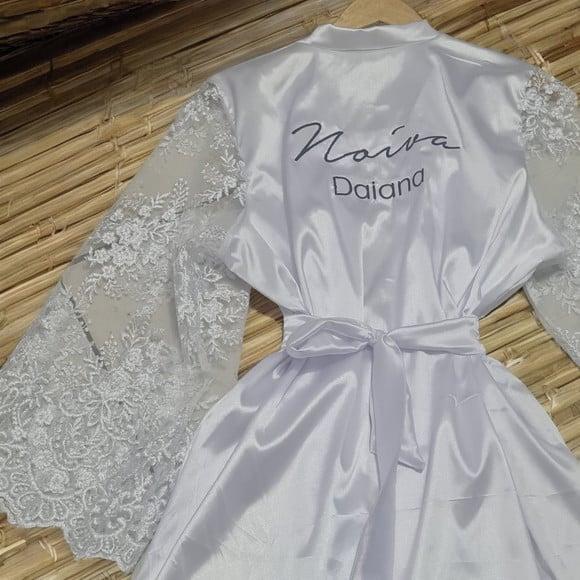 Kit 3 Robes Longo em Cetim Elastano e Renda Personalizado