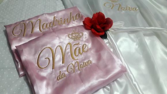 Kit 3 Robes Cetim Bordado Noiva Mãe Debutante