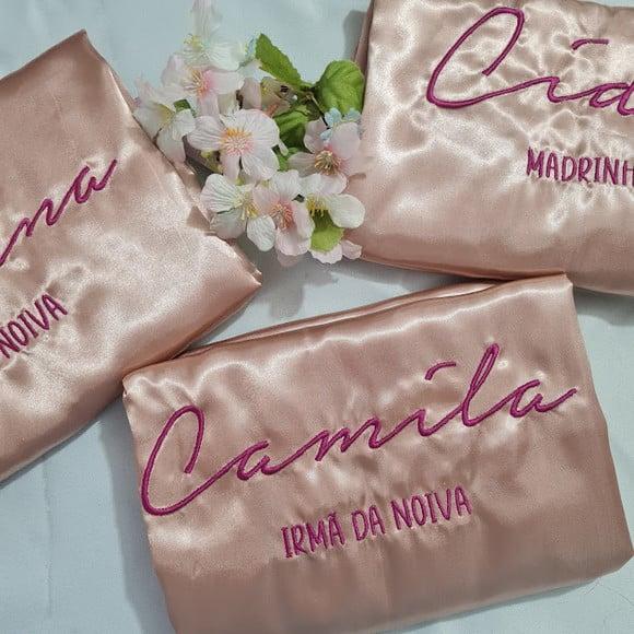 Kit 7 Robe Cetim Bordado Noiva Debutante Nome Nude Rosê