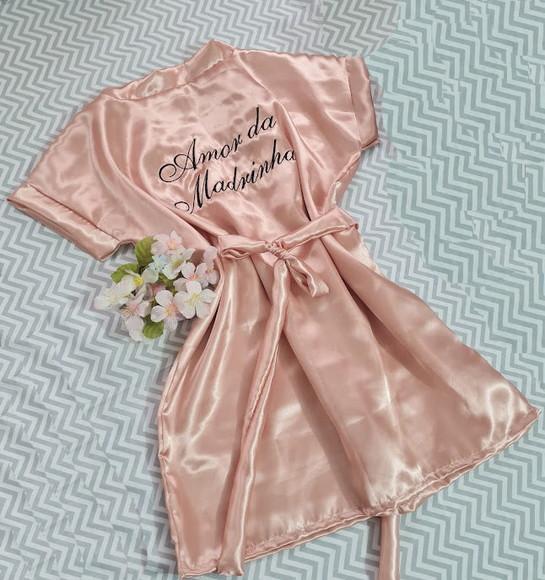 Kit 7 Robe Cetim Bordado Noiva Debutante Nome Nude Rosê