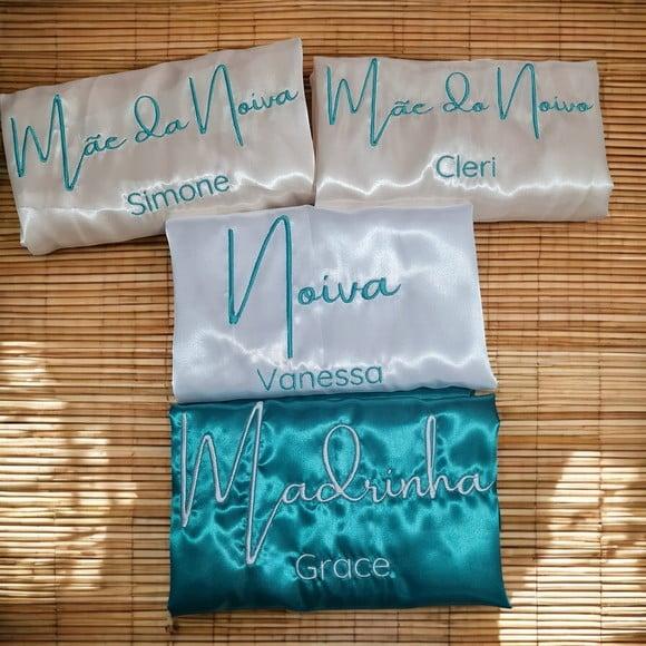 Kit 8 Robe Hobby Roupão Cetim Bordado Noiva Mãe Debutante