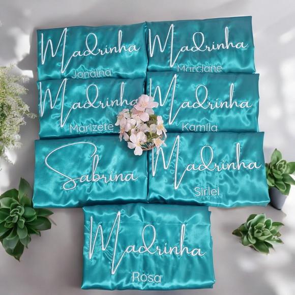 Kit 8 Robe Hobby Roupão Cetim Bordado Noiva Mãe Debutante