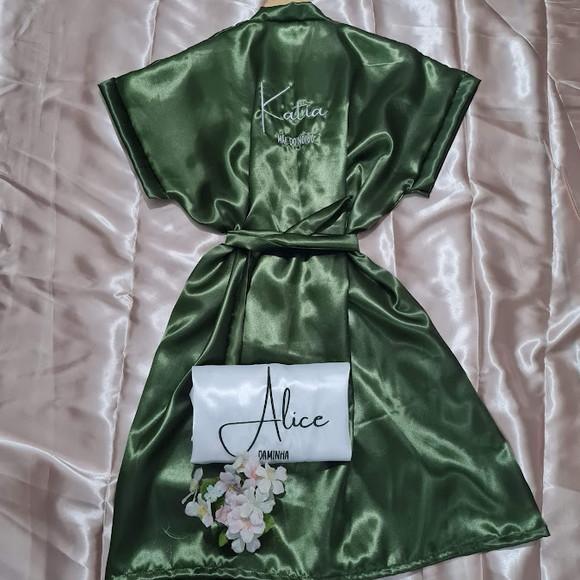Kit 9 Robe Bordado Noiva Madrinha Hobby Roupão Verde Musgo