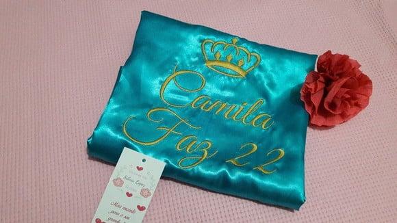Robe Cetim Bordado Coroa Debutante Tiffany