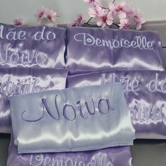 Robe Cetim Bordado Noiva Madrinha Rosê Nude Roupão
