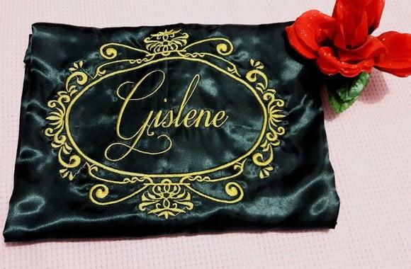 Robe cetim bordado noiva nome personalizado